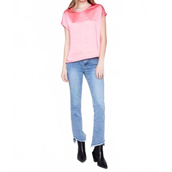 NEW CHARLIE B satin knit combo v-neck top in pink - Picture 3 of 3